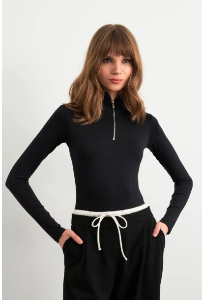 Kadın Siyah Fermuarlı Basic Body CY353