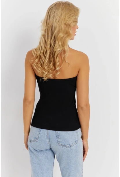 Kadın Siyah Fermuarlı Kaşkorse Bluz EY2878
