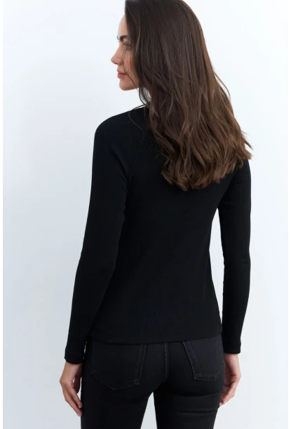Kadın Siyah Fermuarlı Kaşkorse Bluz EY2954
