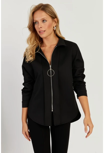 Kadın Siyah Fermuarlı Skuba Gömlek KED5002-90