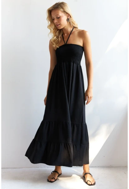 Kadın Siyah Gipeli Midi Elbise SF12813