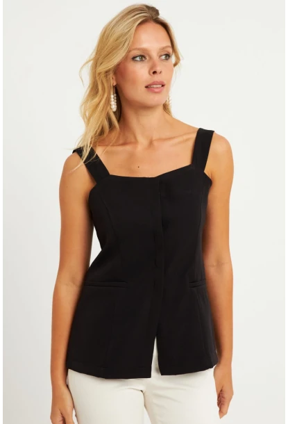 Kadın Siyah Gizli Düğmeli Yelek TW60236