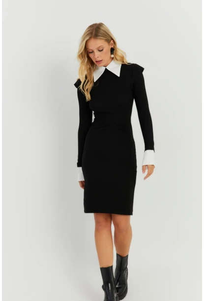 Kadın Siyah Gömlek Detaylı Midi Elbise RMZ21238
