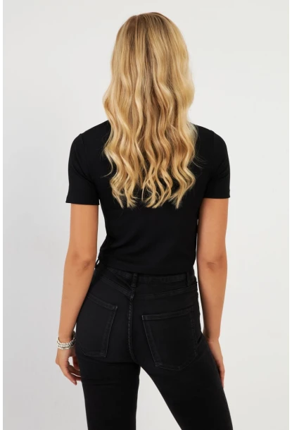 Kadın Siyah Gömlek Yaka Bluz MK19