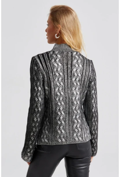 Kadın Siyah-Gümüş Varakli Triko Bluz SF2528