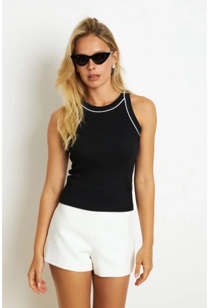 Kadın Siyah Halter Yaka Kaşkorse Bluz AYD326