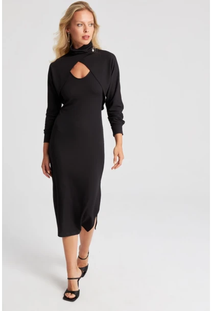 Kadın Siyah İkili Bolerolu Midi Elbise KED133