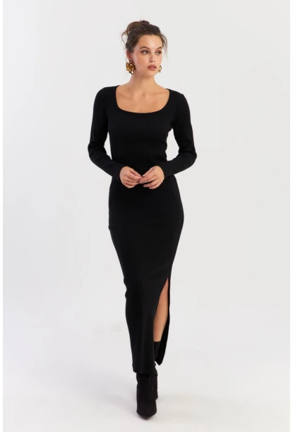 Kadın Siyah Kare Yaka Maxi Elbise XL2211