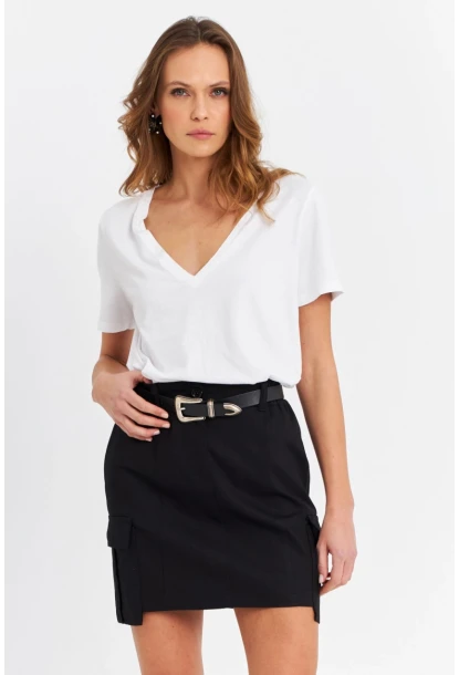 Kadın Siyah Kargo Mini Etek NH798