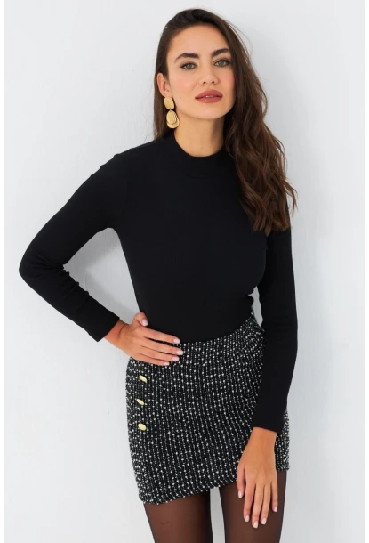 Kadın Siyah Kaşkorse Basic Bluz AYD389