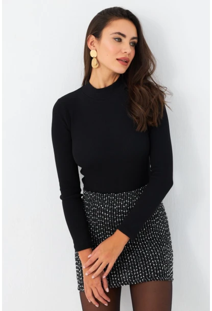 Kadın Siyah Kaşkorse Basic Bluz AYD389