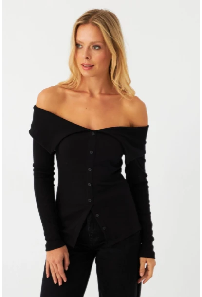 Kadın Siyah Kaşkorse Bluz RLO3032-9