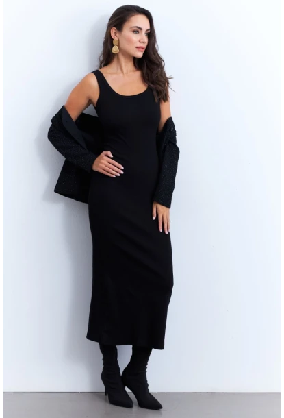 Kadın Siyah Kaşkorse Maxi Elbise MK64