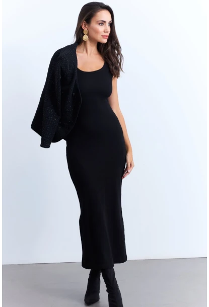 Kadın Siyah Kaşkorse Maxi Elbise MK64
