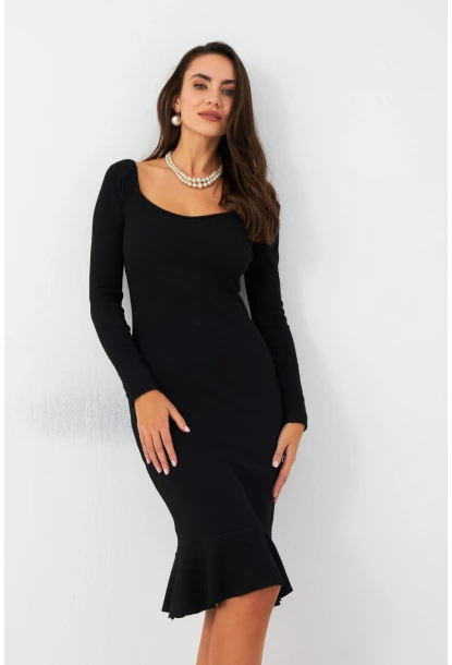 Kadın Siyah Kaşkorse Midi Elbise EY2976