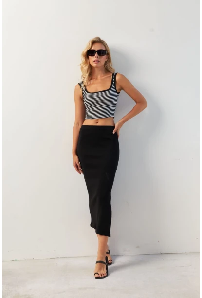 Kadın Siyah Kaşkorse Midi Etek XL2034