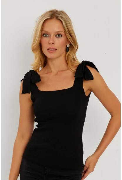 Kadın Siyah-Kırmızı İkili Triko Bluz YV271