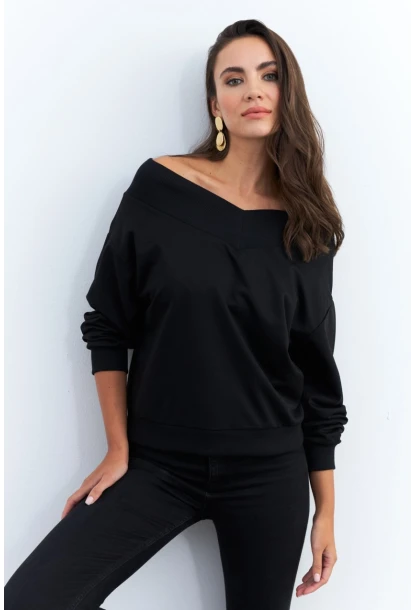 Kadın Siyah Kısa Sweatshirt TF16