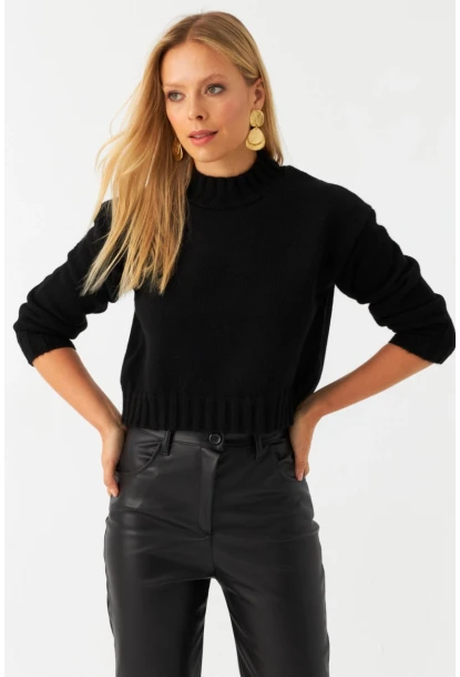 Kadın Siyah Kısa Triko Kazak YV301