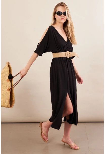 Kadın Siyah Kol Pencereli Midi Elbise MP500