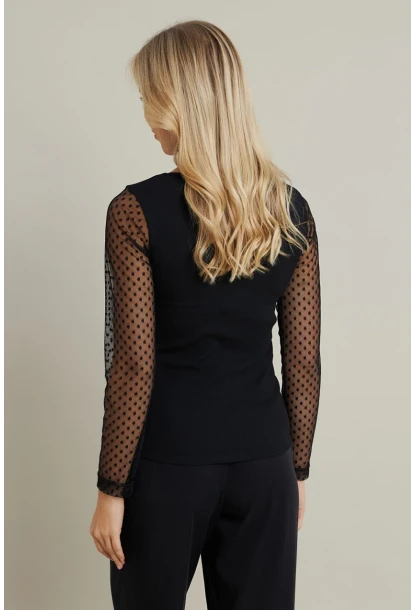 Kadın Siyah Kolları Tül Kare Yaka Kaşkorse Bluz TF33