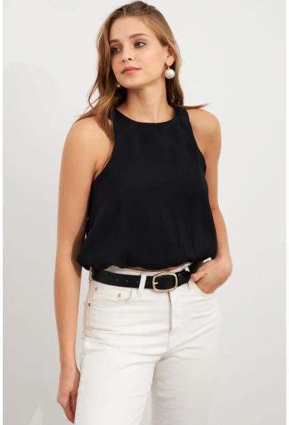 Kadın Siyah Kolsuz Balon Bluz SAN101