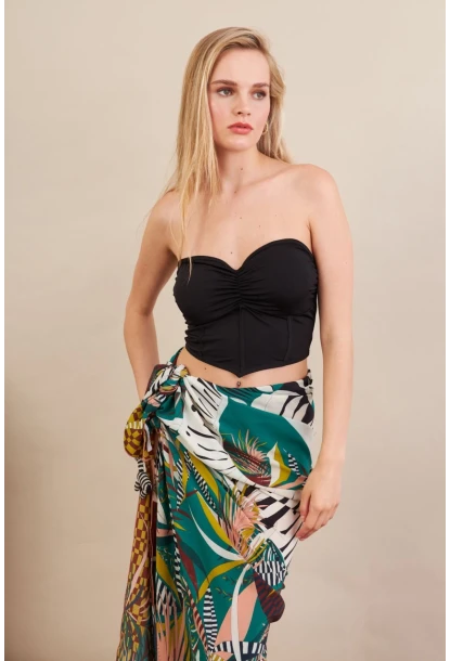 Kadın Siyah Korse Dikişli Crop Bluz AN6025