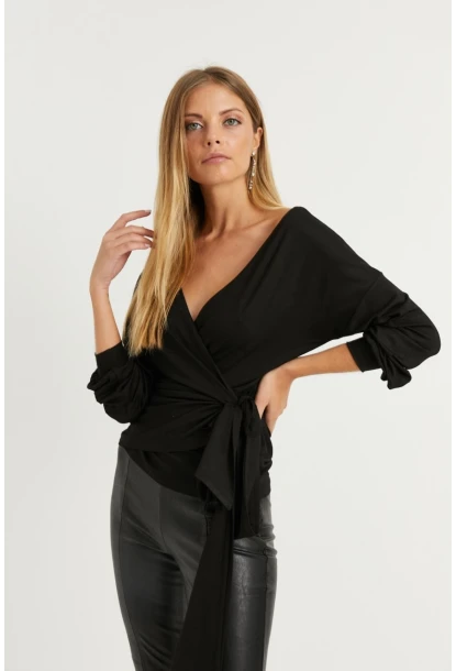 Kadın Siyah Kruvaze Bluz EY1050