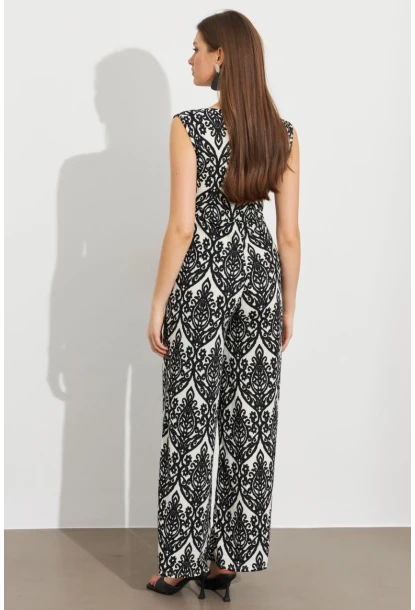 Kadın Siyah Kruvaze Yaka Desenli Bürümcük Tulum MP430