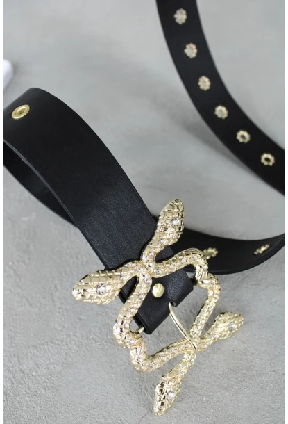 Kadın Siyah Kuş Gözlü Yılan Toka Kemer BE615
