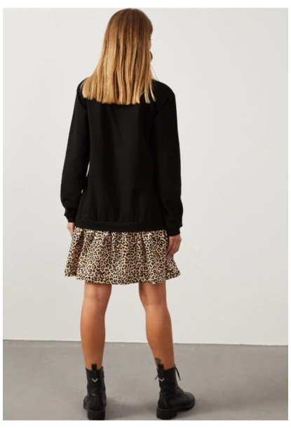 Kadın Siyah Leopar Desenli Sweat Elbise B16