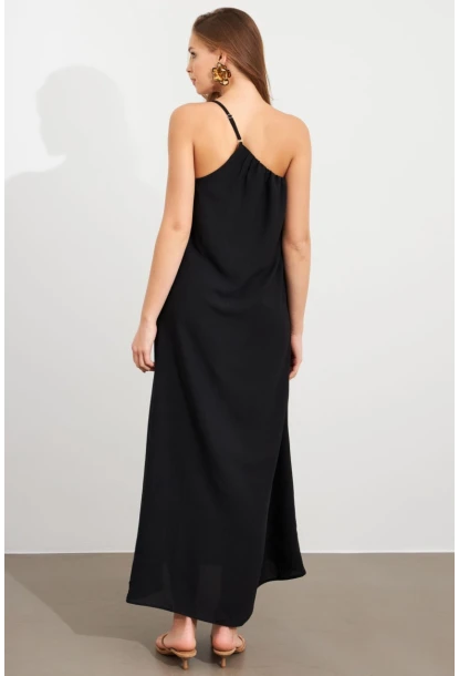 Kadın Siyah Tek Omuz Maxi Elbise İRE1012