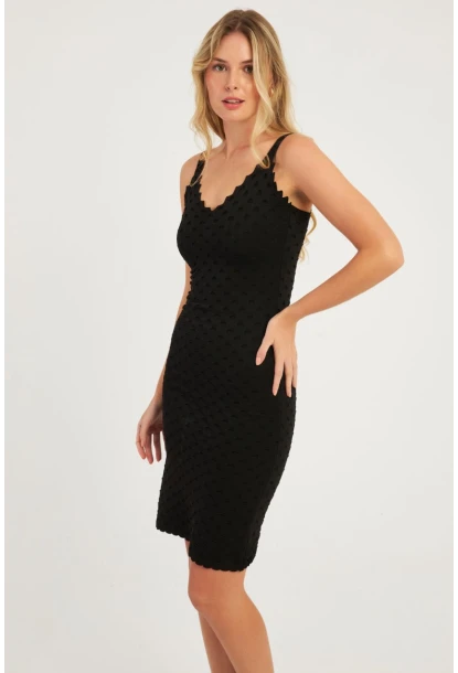 Kadın Siyah Merdiven Yaka Büzgülü Midi Elbise YZ3048