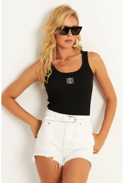 Kadın Siyah Nakışlı Kaşkorse Bluz MK17