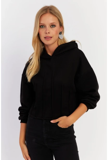 Kadın Siyah Nervüllü Üç İplik Sweatshirt TF13