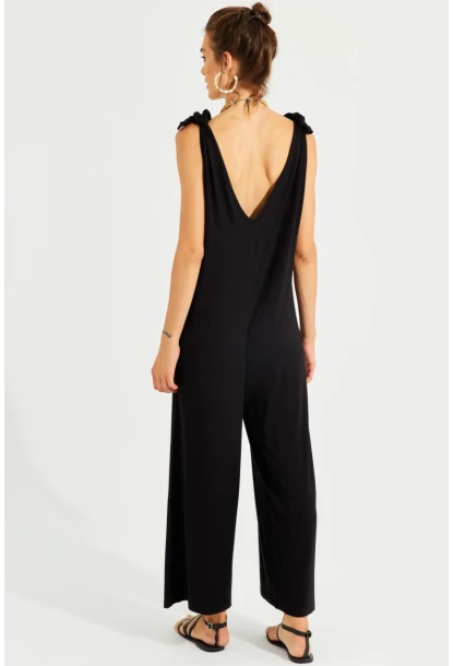 Kadın Siyah Omuz Bağlamalı Salaş Tulum ST1678