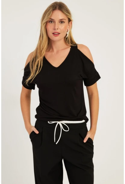 Kadın Siyah Omuzları Açık Bluz BR1329