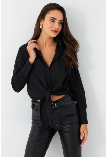 Kadın Siyah Önü Bağlamalı Gömlek ZER417