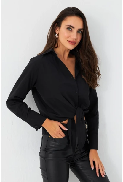 Kadın Siyah Önü Bağlamalı Gömlek ZER417