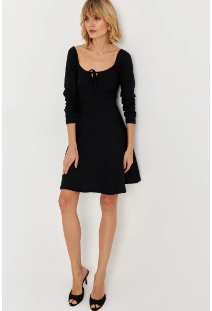 Kadın Siyah Önü Bağlamalı Mini Elbise TF59