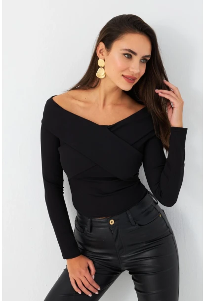 Kadın Siyah Önü Çapraz Bluz CG389