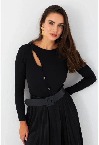 Kadın Siyah Önü Damla Kaşkorse Bluz EY2974