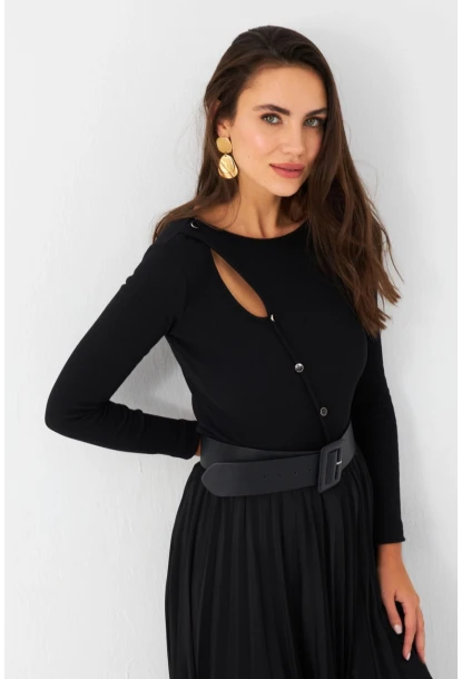 Kadın Siyah Önü Damla Kaşkorse Bluz EY2974