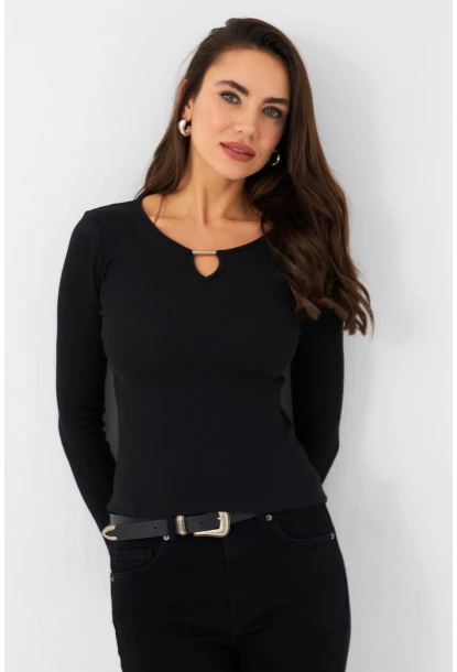 Kadın Siyah Önü Damla Kaşkorse Bluz GA100
