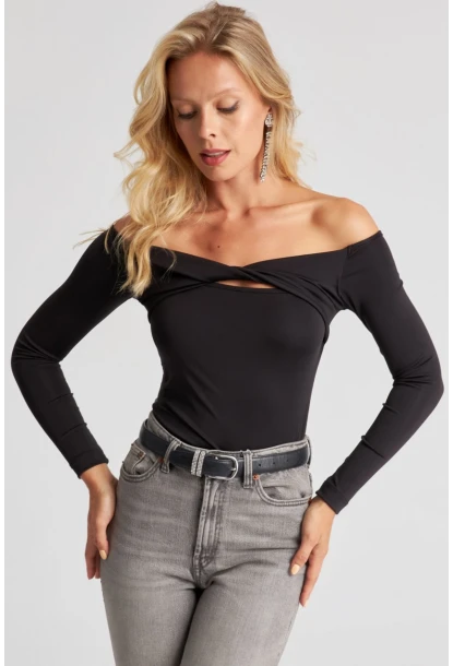 Kadın Siyah Önü Düğümlü Bluz EY2677