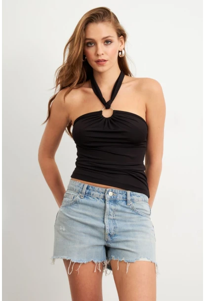 Kadın Siyah Önü Halkalı Bluz EY2674