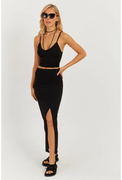 Kadın Siyah Otoman Midi Etek CK150