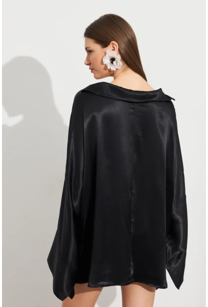 Kadın Siyah Oversize Gömlek ROP106