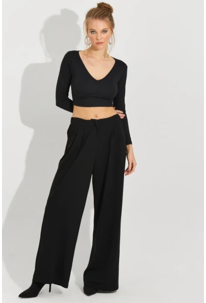 Kadın Siyah Palazzo Pantolon QRS8383