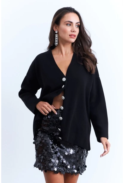 Kadın Siyah Payetli Astarlı Mini Etek YNT2442